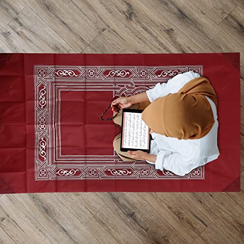 Travel Prayer Mat Rug, GLADPRESIT Portable Pocket Mat with Compass, 60 x 100cm Waterproof Praying Rug (Red)