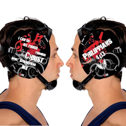 Wrestling Headgear with Ear Protection & Chin Cup Adjustable Lightweight Head Guard for Competition & Practice – Durable Protective Wrestling Ear Guard for Youth & Adult Athletes - color: Philippians 4:13 Blue