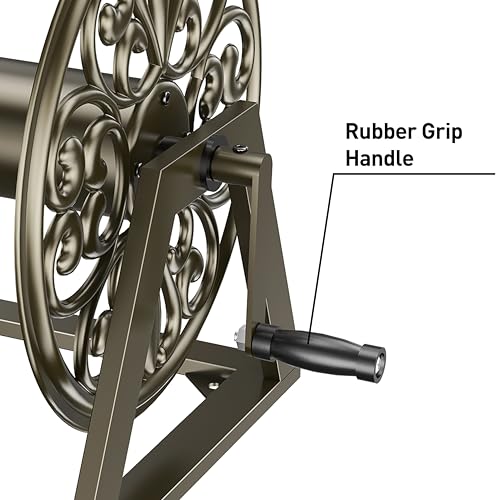 GOFORWILD Wall/Floor Mount Hose Reel, Holds 200-Feet of 5/8-Inch Hose | Decorative Hose Reel, Garden Heavy-Duty Water Hose Holder Winder Tidy Your Yard Farm