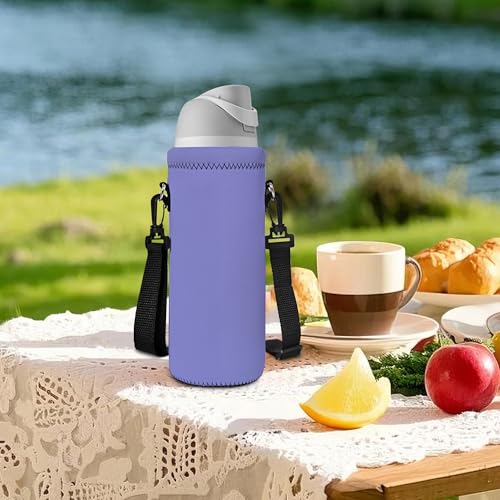 Neoprene Water Bottle Carrier Bag with Adjustable Shoulder Strap,Insulated Water Bottle Cover for Stainless Steel/Glass/Plastic Bottles - color: Lavender, size: 500ml