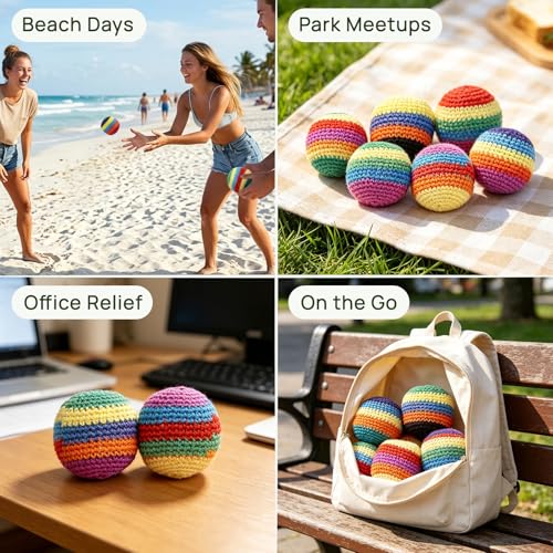 2/5/10 PCS Handmade Crochet Footbag Set for Adults – Assorted Kick & Toss Bags, Juggling Balls for Beginners, Outdoor & Party Fun - size: 10PCS