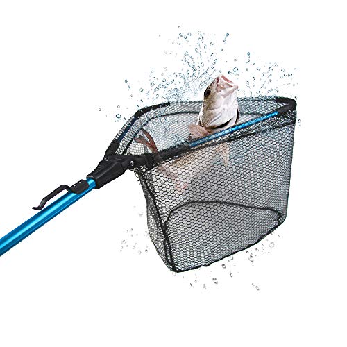 YVLEEN Folding Fishing Net - Foldable Fish Landing Net Robust Aluminum Telescopic Pole Handle and Nylon Mesh 16inch Hoop Size - color: E:16"/40cm(Telescopic Handle) Blue