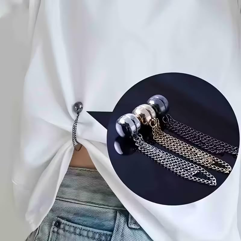6PCS Magnetic Shirt Clips for Women, Adjustable Chain Clothing Clips No-Sew Magnetic Fasteners for Shirts, Sleeves, Skirts, Pants & Dress Waist Cinch Accessories (3 Colors 6pcs)