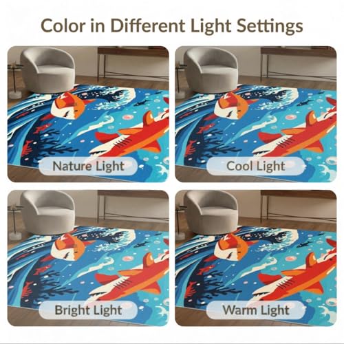 6'x9' Washable Graphic Shark Area Rug, Red Foldable Non-Slip Large Carpet for Queen Size Bedroom, Under Bed, Master Bedroom, Foldable Easy Care Carpet| Ref:2070034 - color: Blue/Pattern 11, size: 6' x 9' (Rectangular)
