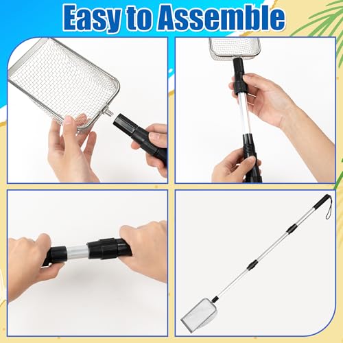 Beach Sand Sifter Set – 2 Retractable Sand Screens, Metal Shovel & 2 Seashell Mesh Bags, Adjustable Handle Scoop Tool for Beachcombing Collecting Shells Shark Teeth Treasure Hunting