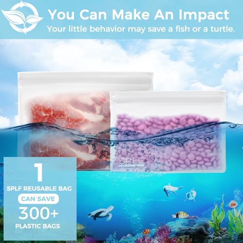 SPLF 6 Pack Dishwasher Safe Reusable Sandwich Bags Stand Up | Quart freezer bags, Reusable Food Storage Bags, BPA FREE Extra Thick Leakproof Silicone Free Zipper Snack Lunch - size: 6 Pack Quart Bags