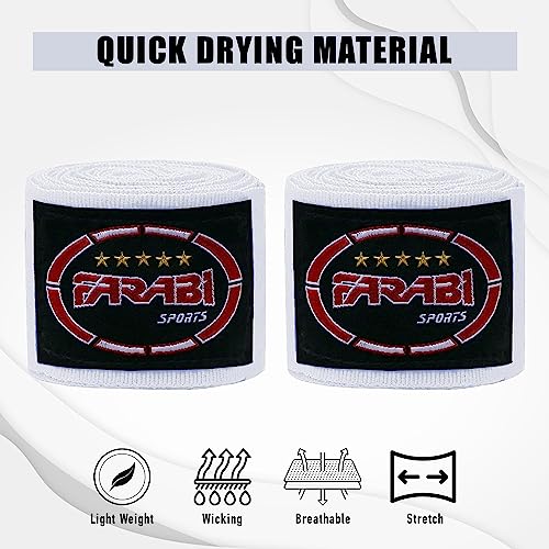 FARABI Kids Boxing Hand Wraps 100 Inches Long Junior Hand Wraps Boxing Hand Wraps Muay Thai Hand Wraps MMA Boxing Hand Wraps Men Boxing Hand Wraps Kids Boxing Hand Wraps Inner Gloves - color: White
