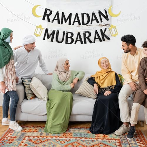 Ramadan Mubarak Banner Black Glitter, Ramadan Party Decorations, Muslim Islam Eid Festival Party Decorations