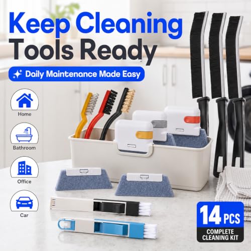 Window Track Cleaner, 14 PCS Crevice Cleaning Brush Kit | For Window Groove, Blinds, Vents, Baseboard, Grout and Shower Door Track Cleaning