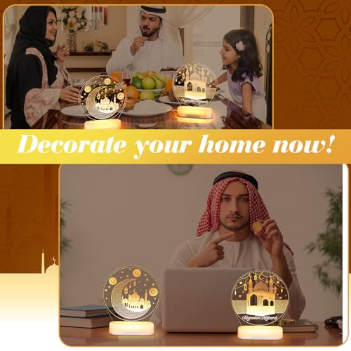 2 Pcs Ramadan Decorations Lights for Home Eid Mubarak Table Decor LED Ramadan Night Lights Crescent Moon Castle Lantern Centerpiece for Home Islamic Mosque Muslims Crafts Table Decor Eid Gifts(Lovely) - style: Lovely