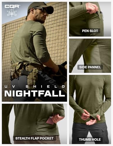 CQR Men's UPF 50+ Sun Protection Long Sleeve Quick Dry Athletic Shirts, Stretch Running Workout Hiking T-Shirts - color: Nightfall Soil Green, size: X-Small