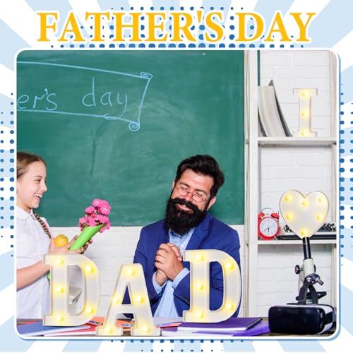 Aurelema 5 Pcs Fathers Day Decorations Love You Dad LED Letter Light Sign Battery Powered Father's Day Centerpieces for Dad from Daughter Son for Home Party - size: 8.27 inches, style: Father's Day