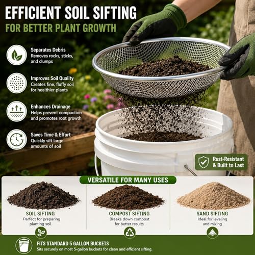 Soil Sifter for Garden Suitable for 5 Gallon Buckets (3 PCS 3/8in,1/4in,1/8in,) - size: 3/8 inch, 1/4 inch, 1/8 inch