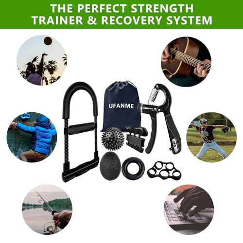 Hand Grip Strengthener, Grip Strength Trainer, 22-132 Lbs Adjustable Resistance Forearm Exerciser Workout for Rehabilitation Athletes Climbers Musicians - color: black 7 Pack
