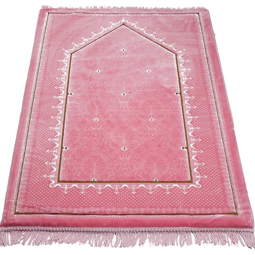 Modefa Orthopedic Islamic Prayer Rug | Large Padded Janamaz Sajjada | One Inch Thick Comfortable Soft Velvet Cushion Muslim Namaz Sajadah | Double Plush Foam (Topkapi Pink) - color: Topkapi Pink