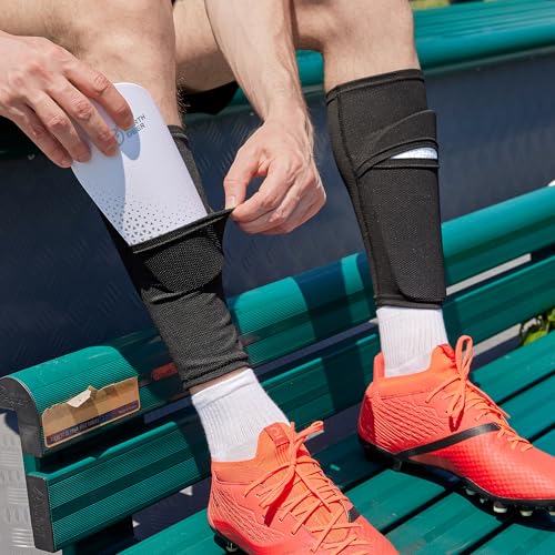 Northdeer Soccer Shin Guards Sleeves with Optimized Insert Pocket(1Pair) - color: black, size: M (4'7"-5'3")