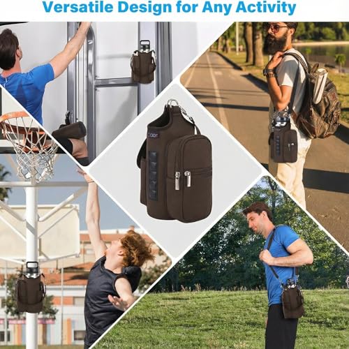 icolor Magnetic Gym Bag Water Bottle Carrier Holder with Phone Pockets & Shoulder Strap,Gym Magnetic Bag 5 Built-in Magnets Gym Accessories Organizer Sling Bottle Bag Pouch Sleeve - color: Brown