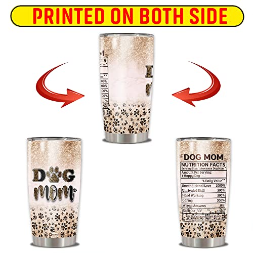 WAZONE Dog Mom Tumbler Cup Paw Print Leopard Nutrition Facts Travel Mug 20oz Stainless Steel Vacuum Insulated Gifts Ideas Birthday Mothers Day Christmas for Moms Women Dogs Lovers - color: Dog Mom