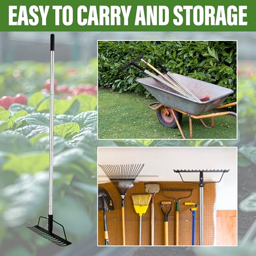 BARAYSTUS 16" Wide Bow Rake, Adjustable Garden Rake for Lawn & Yard