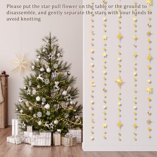 Star Garland, 55Ft Gold Star Moon Circle Dot Double-Sided Hanging Bunting Banner for Valentine’s Day Graduation Birthday Wedding Baby Shower Ramadan Kids Room Decor
