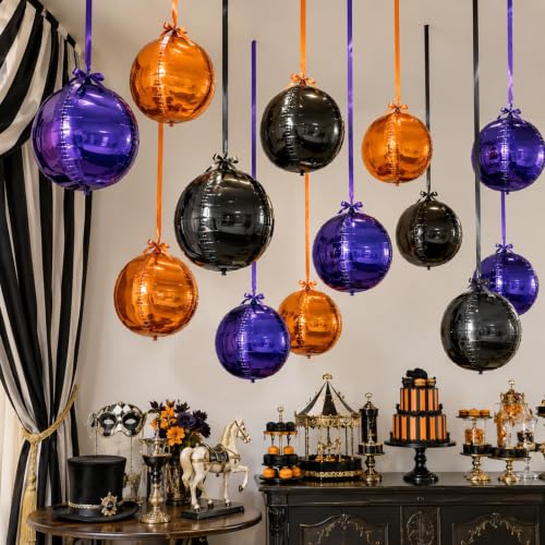 Togvu Halloween Round Foil Balloons, 9PCS 22Inch Orange Black Purple 4D - color: Black Orange Purple