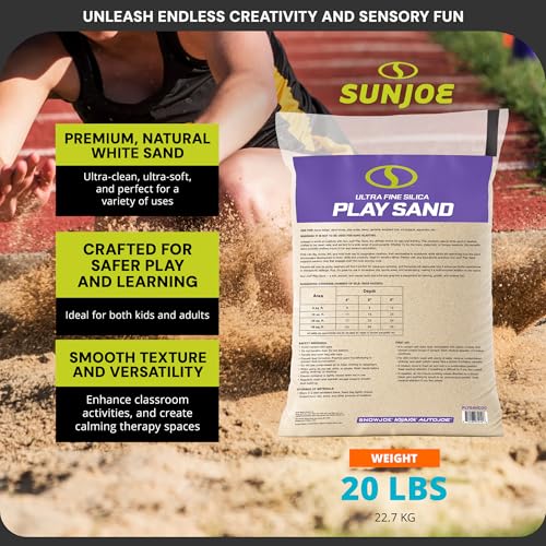 Sun Joe 10 Pack Silica Play Sand for Sandbox, Sensory Table & Garden Spaces, Ultra Fine, 20 Lbs - Natural Craft Accessory for Molding, Digging & Sculpting - Ideal for Indoor and Outdoor Use