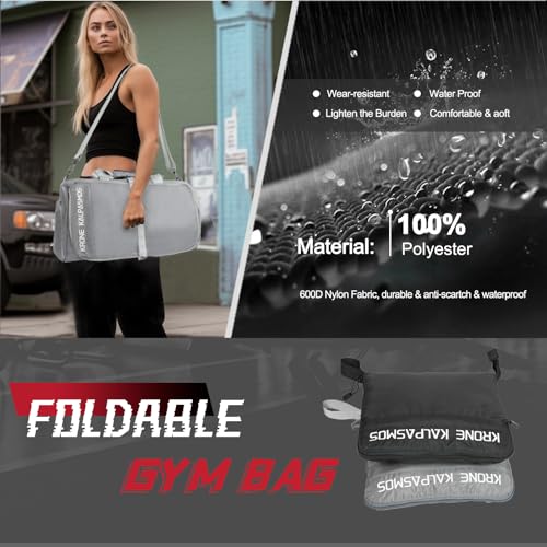Gym Bag with Shoe Compartment – Packable Duffle Bag, Small Gym Bag for Women and Men, Foldable Waterproof Sports Duffel for Travel, Workout, and Sneakers, Grey - size: Grey