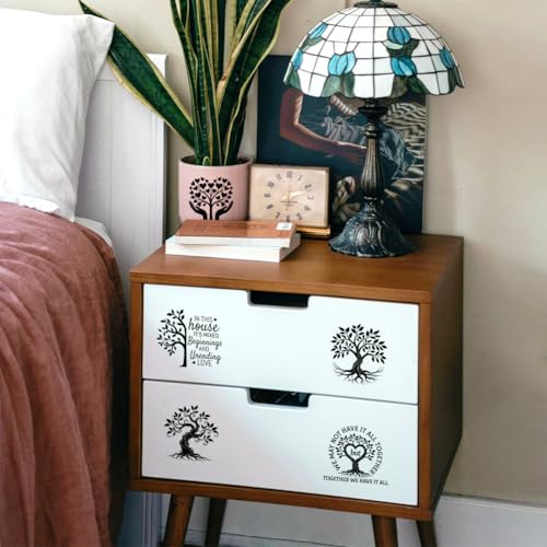 Peacoblue Black Tree of Life Rub On Transfers for Craft, Transfer Sticker | 18 Sheets UV DTF Transfers, Waterproof Rub On Decals for Wood, Glass, Furniture, Tumblers & Home Decor Crafts - style: Black Tree of Life