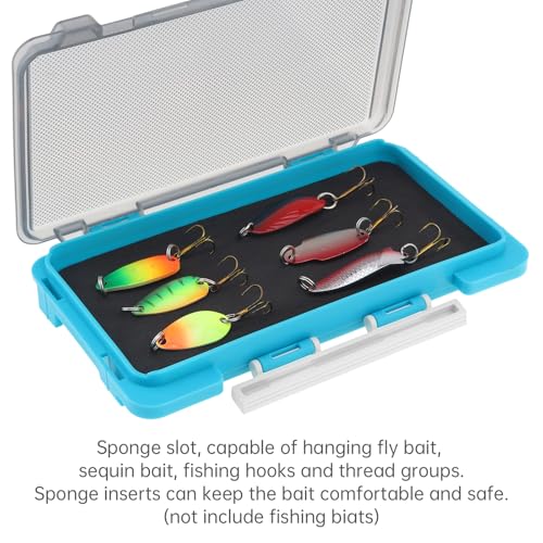 Fishing Tackle Box Slit Foam Case, Super Slim Fishing Lures Jig Box Hooks Spinners Spoons Storage Tackle Tray, (6.8 * 3.8 * 0.8inch) (Blue) - color: Blue