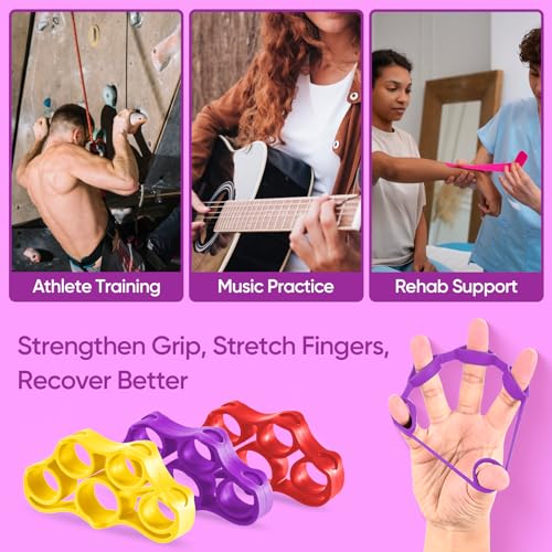 FitBeast Grip Strength Trainer โ 6 Pieces Hand Therapy Kit with Finger Extension Exerciser & Stress Balls for Adults, Rehab & Strength Training โ for Men, Women, and Seniors - color: 6-Piece Bright Tones