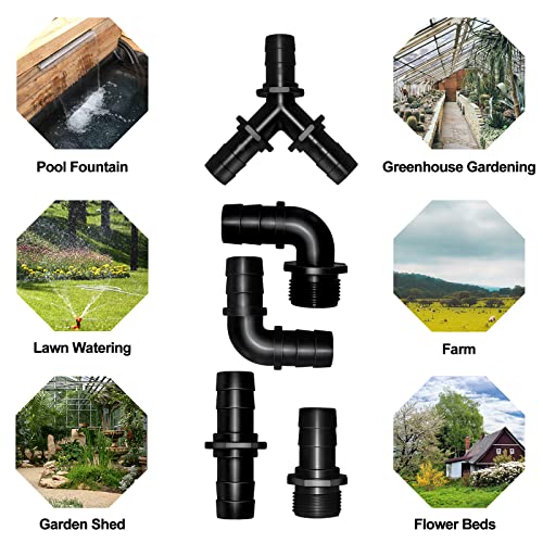 LONGRUN Hose Fittings Pond Hose Adapter, Garden Hose Quick Connect Male 1.2" NPT x 1" Barb Fitting, Pipe Fitting Hose Connector for Pool Spillway Waterfall Fountain Tube with 6 Clamps-11 Pieces Set