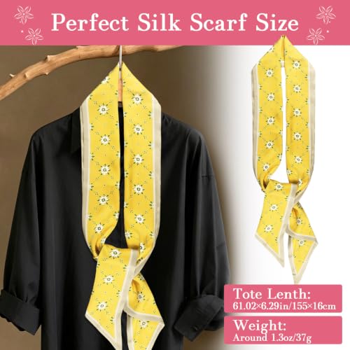 59" Hair Scarf for Women Silky Long Neck Head Scarves Purse Bag Scarfs for Handbag Satin Headscarf Gift 59" * 5.9” - color: 2-golden Yellow Daisy
