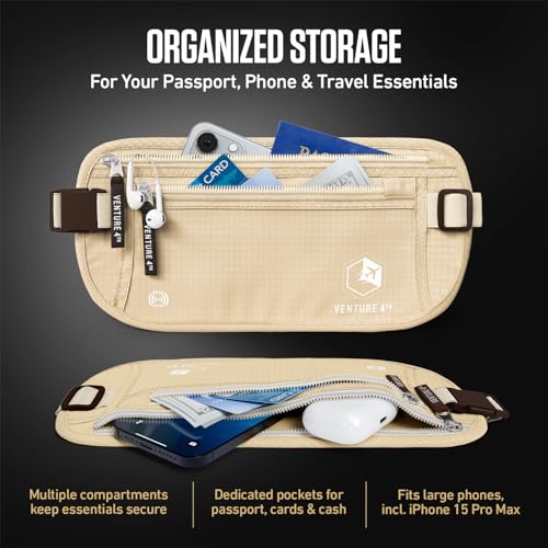 VENTURE 4TH Travel Money Belt with 7 RFID Sleeves - Beige - color: Beige