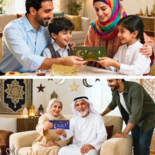 12 Pack/60 Slots Eid Envelopes for Cash, Eid Mubarak Envelopes Money Holders Bulk with Ramadan Stickers, Ramadan Mubarak Gifts for Kids (6)