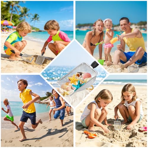 Beach Mesh Shovel for Shell Collecting, Stainless Steel Sand Sifter Scoop for Kids, Sand Scooper Beach Toy for Seashells, Shark Teeth, Sea Glass & Treasure Hunt, Black - color: black