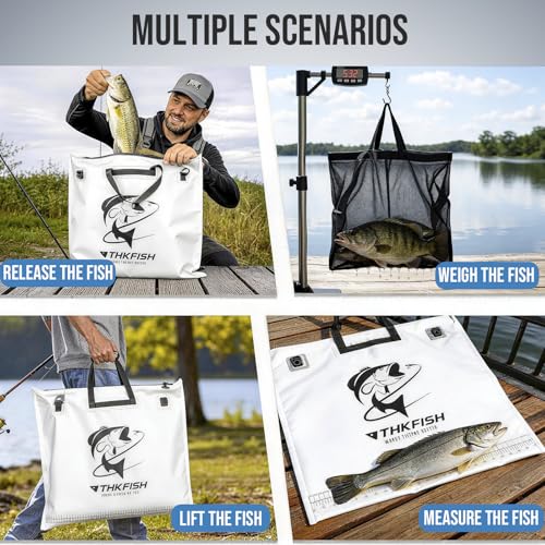 THKFISH Fish Tournament Weigh in Bag for Bass Fishing with Leakproof Zipper | Heavy Duty Live Fish Bags for Caught Fish with Waterproof Zipper and Mesh Liner,Puncture Resistant - color: White-25×23in with Net