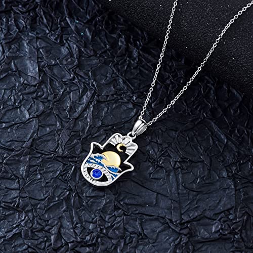 PROESS 925 Sterling Silver Hamsa/Allah Necklace Evil Eye Amulet Jewelry Gifts for Men Women - style: sun and moon necklace