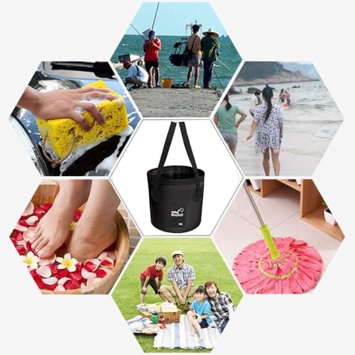 Collapsible Bucket with Handle, Multifunctional Foldable Water Container for Camping, Hiking, Traveling, Fishing, Washing, Gardening, Waterproof, Durable, Lightweight, Black - color: Sfvblack