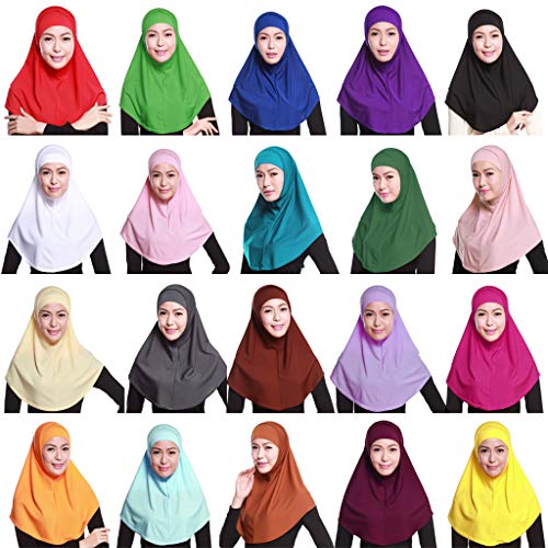 XISAOK Womens 2 Piece Solid Color Amira Jersey Muslim Hijab Soft Cotton Stretch Head Scarf with Tube Inner Underscarf Cap Hood White