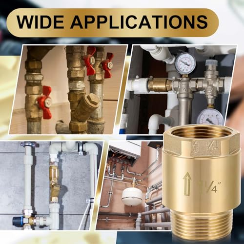 Zonon 2 Pcs 1-1/4 Inch Check Valve One Way Brass Non Return in Line Check Valve with Backflow Prevention NPT Male in FNPT out for Garden Hose Well Pumps Irrigation Systems Chemical Industry - size: 1-1/4 Inch