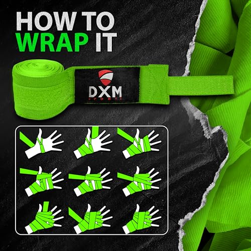 DXM SPORTS Boxing Hand Wraps Inner Gloves - 180 Inch Elasticated Thumb Loop Bandages - Kickboxing MMA Muay Thai Kickboxing Martial Arts Punching Training for Men Women - color: Green