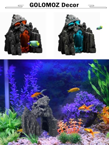 Aquarium Skull Rock Decor Cave for Fish Tank - Small | Mountain View Stone Ornament - Aquarium Decorations Small, Small Aquarium Decoration for Fish Tank - 5.7 Inches High