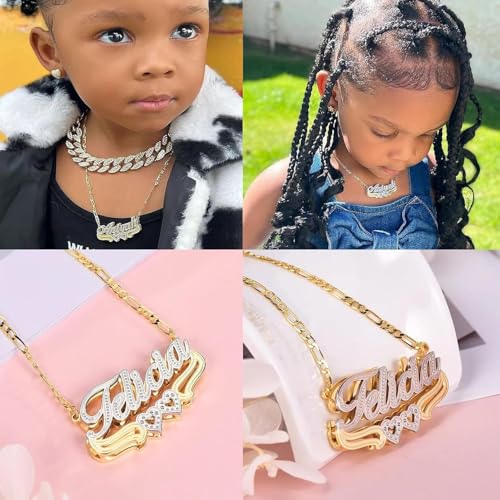 Custom Name Necklace Double Plated Name Necklace Personalized Name Plate Necklaces Name Necklaces for Women 18k Gold Plated Nameplate Pendant - color: Style 1