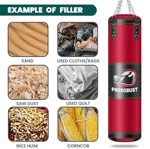 Prorobust Punching Bag for Adults, Red 4ft Oxford Heavy Boxing Bag Set with 12 oz Gloves for MMA Kickboxing Boxing Karate Home Gym Training (Unfilled)