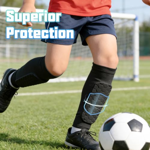Soccer Shin Guards, Shin Defenders for Kids Youth Adult Ski Shin Guards Pads for 2-18 Years Old Calf Compression Sleeve with Honeycomb Pads, Lightweight Calf Protective Gear for Football - size: Large