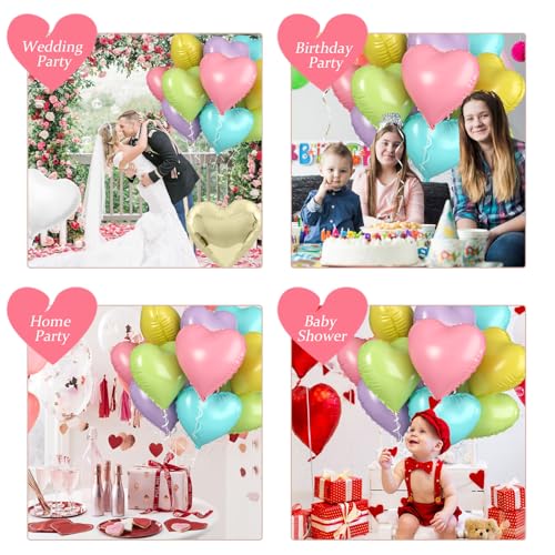 Pastel Heart Balloons, 10PCS Candy Macaron Foil for Kids Birthday Party - color: Candy