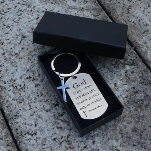 Inspirational Scripture Keychain with Cross - Bible Verse Matte Key Chain Religious Gift for Christian - style: Psalm 46:1