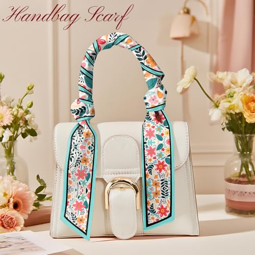 Head Hair Scarf Neck Silk Feeling Scarves Long Thin Satin Fashion Handbag Cute Decoration Women Girls 59 * 6.7'' - color: O-10-red Flower