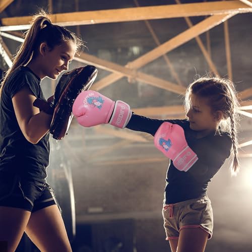 Kids Boxing Gloves, Youth Boxing Training Gloves for Kids 3-9 Year Boys and Girls, 4&6OZ Fighting Gloves, Punching Bag Kickboxing Thai Mitts MMA Training Sparring Gloves - color: Pink, size: 6OZ