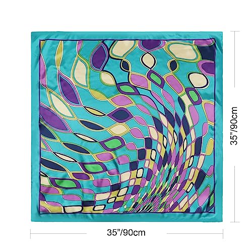 DRESHOW 35” Large Square Satin Head Scarf - 4Pcs Silk Accessories Classic Patterned Squares Beach Bandanas for Women - color: 4 Pcs: Rose, Turquoise, Orange, Brown